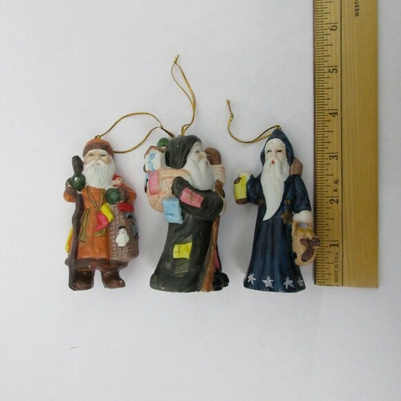 Set of 3 Vintage 4" Santa Ornaments Christmas Porcelain Hand Painted Hang/Stand - Picture 6 of 6